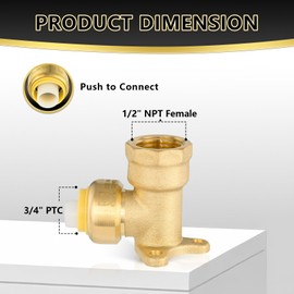 （5 Pack）Foskan Push Fit Brass Fittings, 3/4"PTC x 1/2"Female Thread Drop Ear Elbow With Disconnect Clip, Push to Connect PEX, Copper, CPVC Pipes (PTC x FNPT)