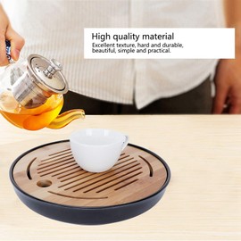 Bamboo Tea Tray, Portable Round Dry Tea Tray, Multifunctional Tea Set for the Meeting of the Afternoon Tea Family (10 inches)