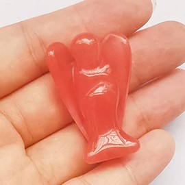 Bacatgem Cherry Quartz Healing Crystal Prayer Guardian Angel Statue, 1.5 inches Carving Pocket Palm Stone Figurines Decoration