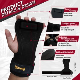 AOTWAN Zughilfen Krafttraining, Zughilfen aus Doppellagigem Rindsleder, Lifting Straps für Bodybuilding & Fitness, Handgelenkschutz, Zughilfen Gym für Frauen und Männer, Schwarz