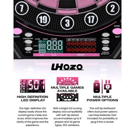 Electronic Dart Board with Bright Score Display, Multiple Games, and Durable Design-Perfect for Family Fun and Competitions-Includes Soft Tip with 12 Darts (Pink-Grey)