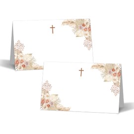 Bohemia Baptism Table Place Cards - 25PCS Tent Cards - Pampas Grass Food Labels - First Holy Communion Name Cards for Table Setting - Baptism Prayer for Baby Table Card - Scored for Easy Folding -20