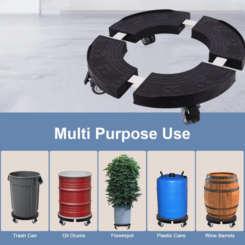 Commercial Products Trash Can Dolly with 4 Wheels - Adjustable