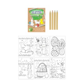 HENBRANDT Single Eco-Friendly Mini Easter Colouring Set with 6 Sheets and 4 Colouring Pencils A6 Colouring Pack Children’s Activity Pack Easter Egg Hunt Party Favours for Boys and Girls
