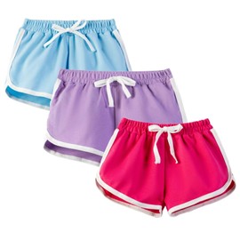 Gavena 3 Pack Girl Shorts Kids School PE Shorts Sport Athletic Summer Cotton Short Pants Dolphin Shorts for Little and Big Kids(Blue Pink Purple,9-10 Years)