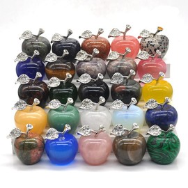 14pcs 1.2 "Natural Crystal Apples Statue Decor Hand Carved Feng Shui Home Ornament Reiki Christmas Gifts for Family Friends Relatives (1.2inch apple/14pcs)