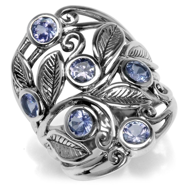Silvershake 1.5ct. Genuine Tanzanite 925 Sterling Silver Filigree Leaf Ring