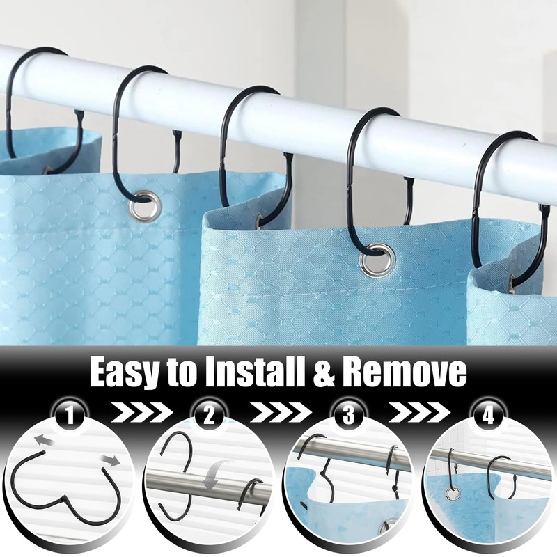 Shower Curtain Rings, 26 Pcs Black Metal Curtain Rings, Rustproof