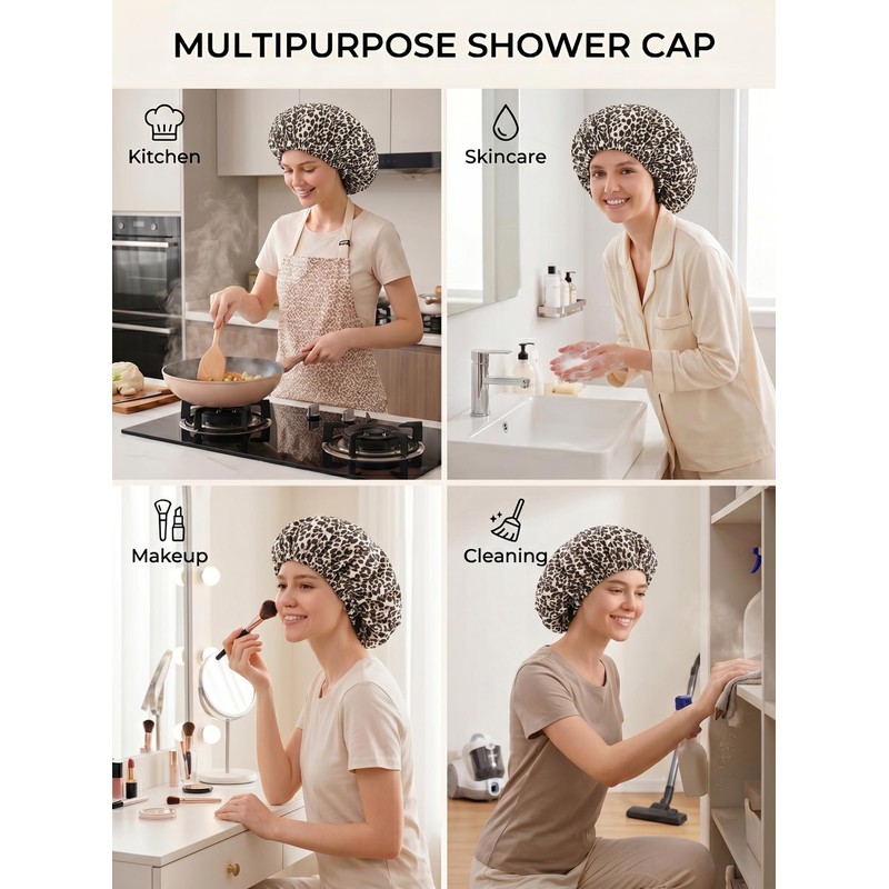 Shower Cap, Extra Adjustable Shower Caps for Women Double-Layer Waterproof