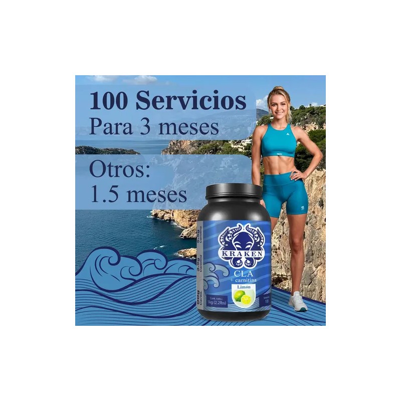 Cla Carnitina 1kg Kraken 100 Servs Pre Entreno Sabores