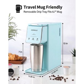 KIDISLE Hot & Iced Single Serve Coffee Maker for K Cup & Grounds, 6-16oz Sizes, 40oz Water Tank, Reusable Filter, Compact for Home Office Dorm, Blue
