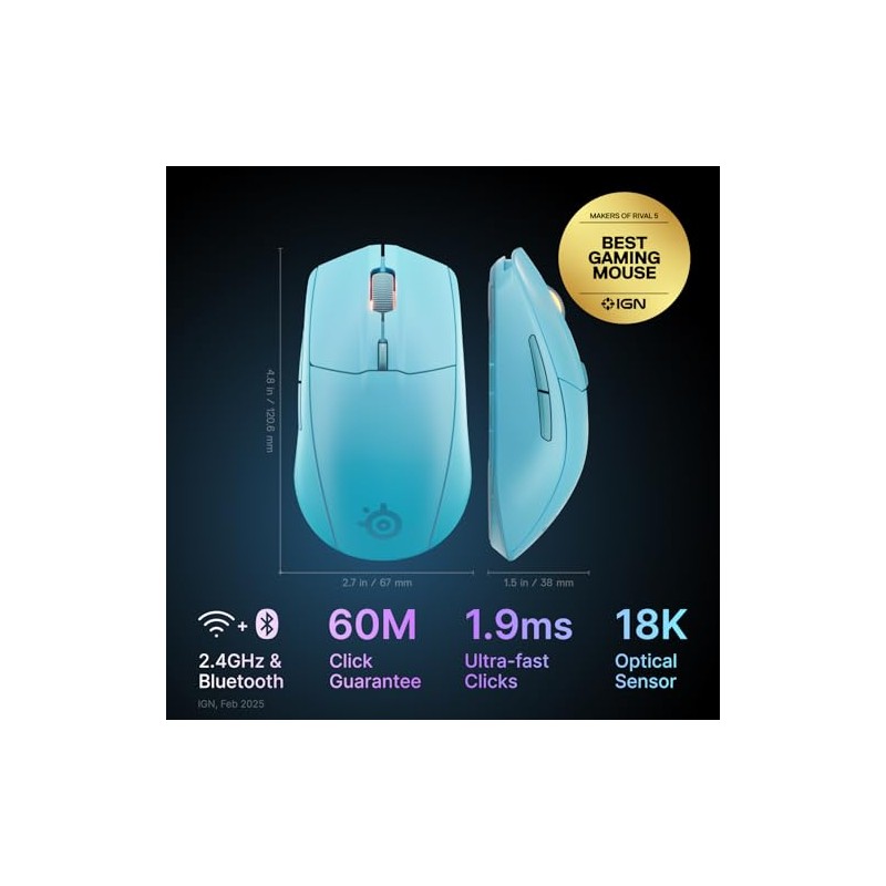 SteelSeries Rival 3 Mouse inalámbrico Gen 2 para Juegos —