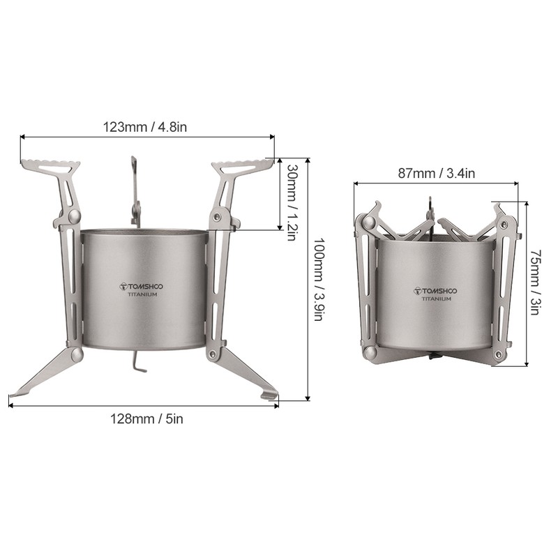 TOMSHOO Titanium Alcohol Stove with Foldable Legs and Pot Supports