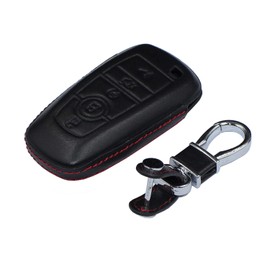 M.JVisun Men Women Genuine Leather Key Fob Cover For Ford Bronco Ecosport Escape Expedition Explorer F150 F250 F350 F450 F550 Fusion Maverick Mondeo Mustang Ranger Car Key Case With Keychain - Black