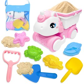 VBACALA Sand Play Toy, 2-in-1 Dump Truck Set, Scoop, Cut, Sandbox Toy, Adjustable, Storage Bag Included, Snow Play, Sandbox, Park, Beach, Toy, Boys, Girls, Gift