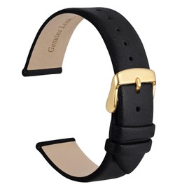 WOCCI 18mm Watch Strap with Gold Buckle, Elegant Genuine Leather Replacement Band for Men or Women (Black)