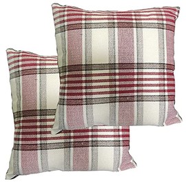 ZBW Impex - Set of 2 - Tartan Check Plaid Cushion Covers Striped Decorative Pillowcase For Home Sofa Bedroom Living Room (Red, 16x16 inch)