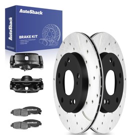 AutoShack Front Drilled & Slotted Brake Rotors Ceramic Brake Pads Calipers Black | Replacement for 2006-2011 Honda Civic 1.8L FWD | E-Coated | 8-PC Brake Kit | ShadowGuard
