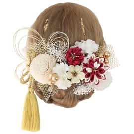 Bud Flower Hair Ornament, Graduation Ceremony, Dry Flower, Mizuhiki, Gold Leak, Kimono, Kimono, Hakama, Headdress, Wedding, Shichi-Go-San hair-212 (Bordeaux)