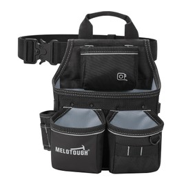 MELOTOUGH Tool Pouch with Belt,13 Pockets Small Utility Tool Pouch Designed for Carpenter,Construction,Maintenance Worker Adjustable 2-Inch Belt,Black
