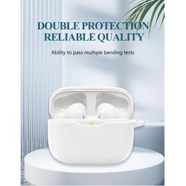 Case for JBL Vibe Beam 2 - True Wireless Noise Cancelling Earbuds, Soft Silicone Protective Portable Scratch Shock Resistant Shell with Cleaner Kit & Carabiner & Lanyard for JBL Vibe Beam 2，White