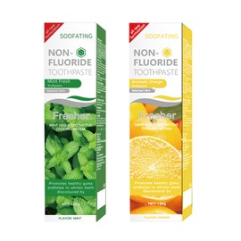 Non-Fluoride Toothpaste Mint or Aromatic Orange Flavour Cleaning Toothpaste Breath Fresh Kids Friendly Teeth Whitening SLS Free Non-Toxic 4.23oz-2 Pack