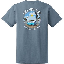 Joe's USA - Men's Surf Bus Logo Heavy Cotton T-Shirt, Small - Stone Blue