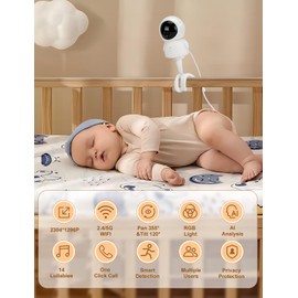 WOUWON Baby Monitor - With Oxygen Monitoring (No Additional Sensor Required), Sleep Monitoring and Real Crying Detection, Intelligent Baby Camera AI and WiFi