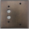Aged Antique Brass 2 Gang Combination Switch Plate - 1 Push Button Light Switch Opening 1 Blank
