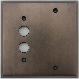 Aged Antique Brass 2 Gang Combination Switch Plate - 1 Push Button Light Switch Opening 1 Blank