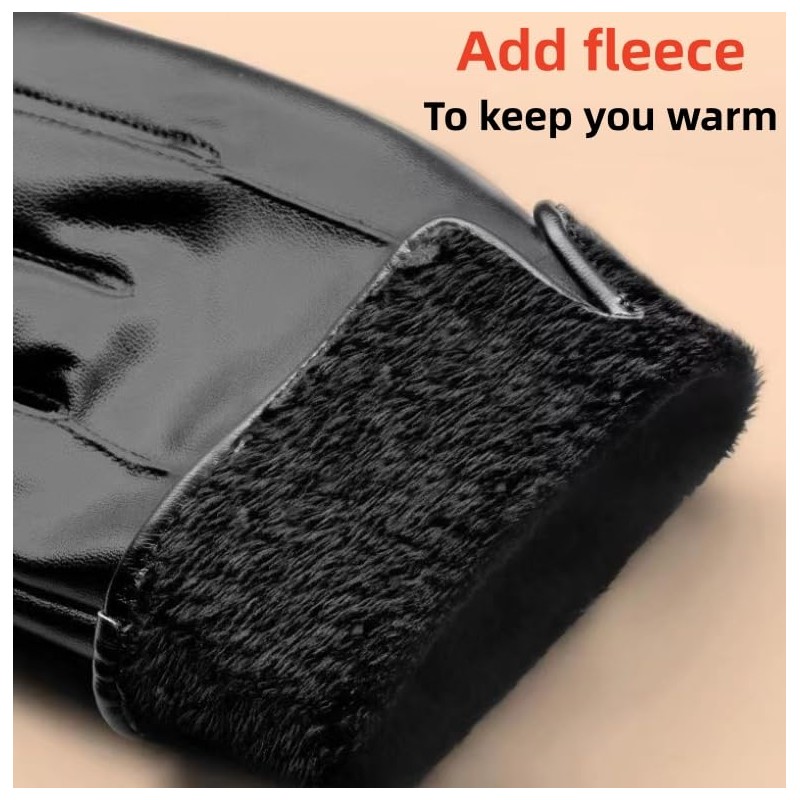 POONWEI Leather Gloves For Men,Winter Warm Touch Screen Motor Gloves,Soft