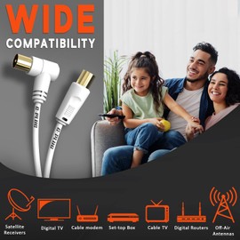 2 m Lange TV-Antenne rechtwinklig mit Steckeradapter Koaxial-Satelliten-Kabelfernsehantenne AV-Kabel Stecker-Stecker-Koax-Verlängerungskabel Vergoldete Steckverbinder Schwarz Flylead…