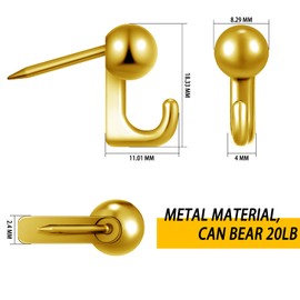 30 Pieces Metal Push Pin Hangers Pin Wall Hooks Picture Hanging Pin Picture Nails Frame Oil Painting Hooks on Wooden or Fabric Wall for Home or Office (Gold)