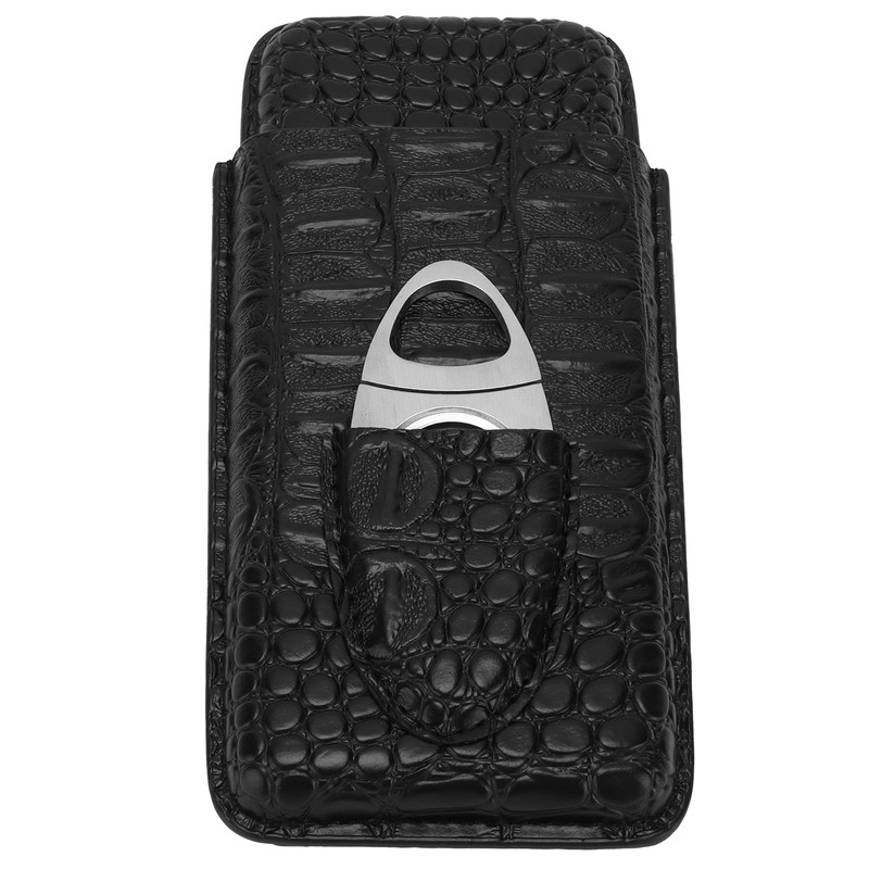 Cigar Case Portable Black Large Capacity PU Leather Caiman Pattern