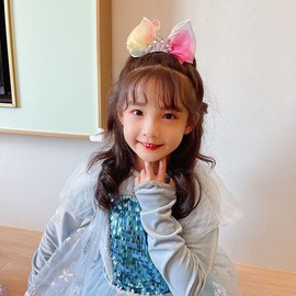 BESALECK Mini Crown Bow Hair Clips - Cute Metal Snap Sparkly Rhinestone Side Hair Princess Bows Headdress Styling Accessories for Girls Kids Birthday Hair Styling (Red/Blue)