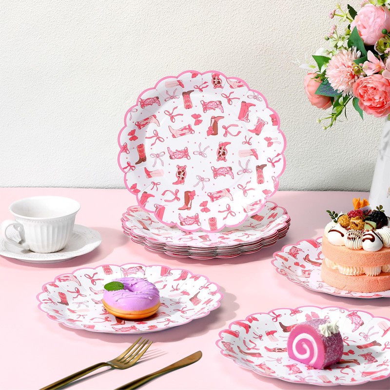 Havawish Cowgirl Plates Pink Bow Disposable Paper Plates Decorations Birthday