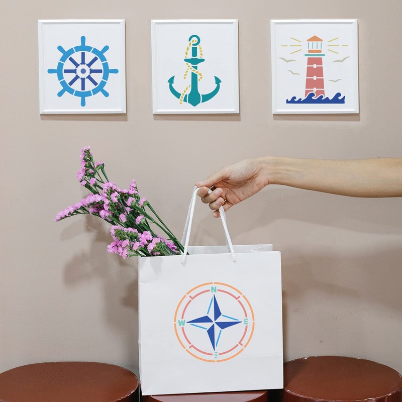 FINGERINSPIRE 9 Pcs Compass Stencil Set 15x15cm Plastic Nautical Theme