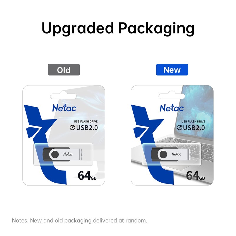 Netac 64GB USB 2.0 Flash Drive, Swivel Design Memory Sticks,