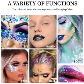 Glitter Gel Body Glitter Gel Mermaid Sequins Face and Body Glitter Gel Festival Glitter Eyeshadow for Festival Masquerade Birthday Makeup Glitter Sequins (3 Colours)