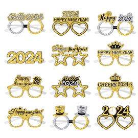 XQMMGO 12 Pieces 2024 New Year's Eve Glasses, 2024 New Year's Eve Glasses, Happy New Year Party Glasses, Adult New Year's Eve Decoration 2024, Happy New Year Glasses New Year's Eve Decoration for
