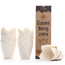 Bake Choice Nordic Paper 200pcs White Tulip Cupcake Liners for Baking Cups EU Parchment paper Tulip Muffin Liners, Cupcake Wrapper for Party, Christmas
