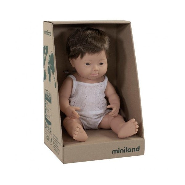 Miniland Anatomically Correct Baby Doll Caucasian Boy, 38 cm Down Syndrome