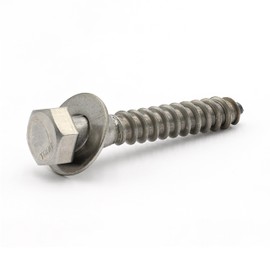 1/2" x 10" (10 Each) Partially Threaded (Grade 316) Stainless Steel Hex Lag Screw Kit W/ 10 Flat Washers - by Fastener Depot