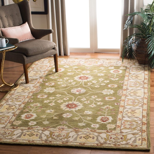 Safavieh Anatolia Collection AN562D Handmade Traditional Oriental Moss and Ivory Wool Area Rug (4' x 6')