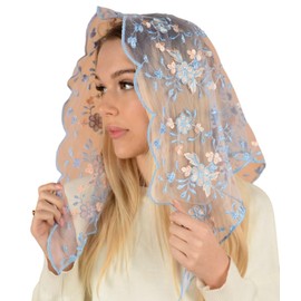 Maria Veils Catholic Mantilla Mass Infinity Veil Church Lace Veil Spanish Chapel Mass Head Covering Veil (Peach/Pistachio-Long)