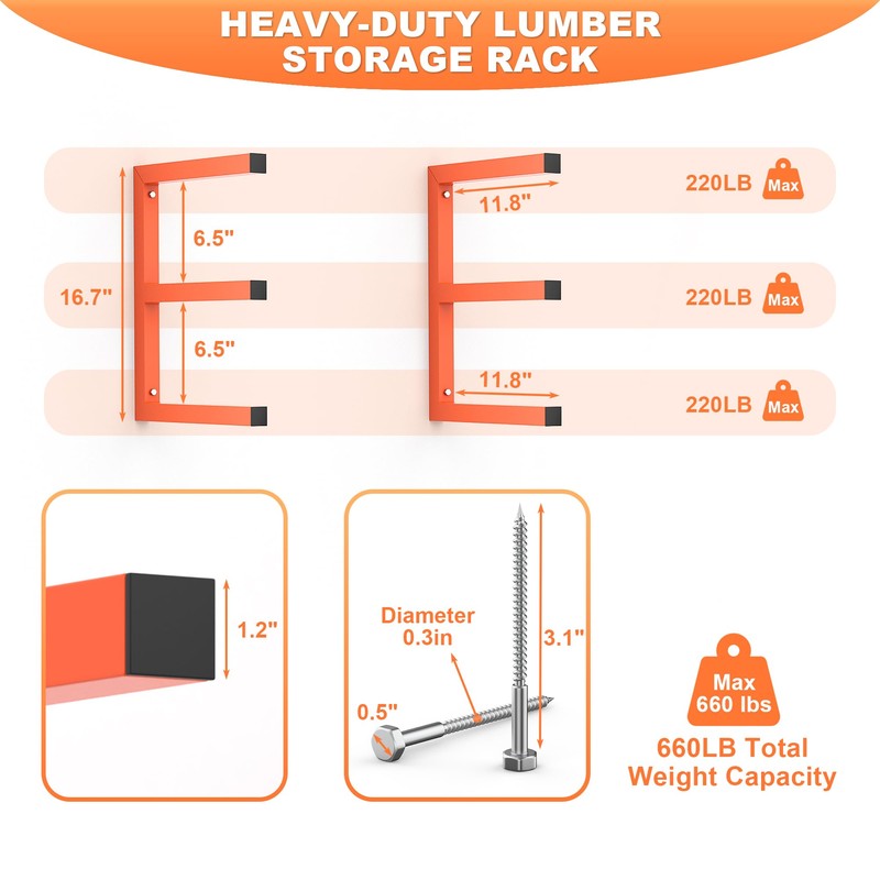 Ultrawall Lumber Storage Rack Wall Mount Wood Storage Racks, Metal