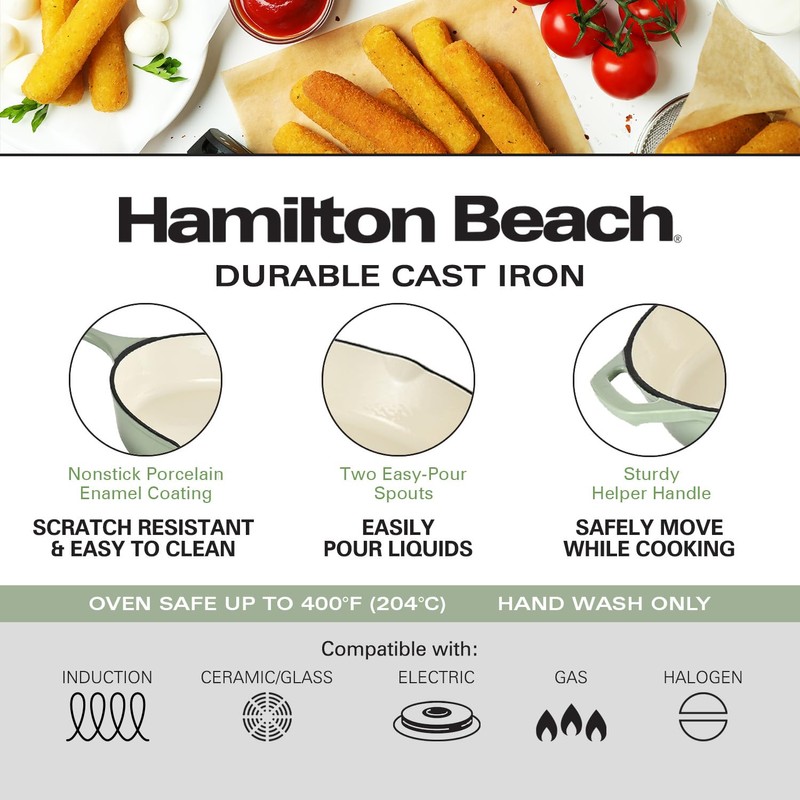 Hamilton Beach Enameled Cast Iron Fry Pan 12-Inch Sage, Cream