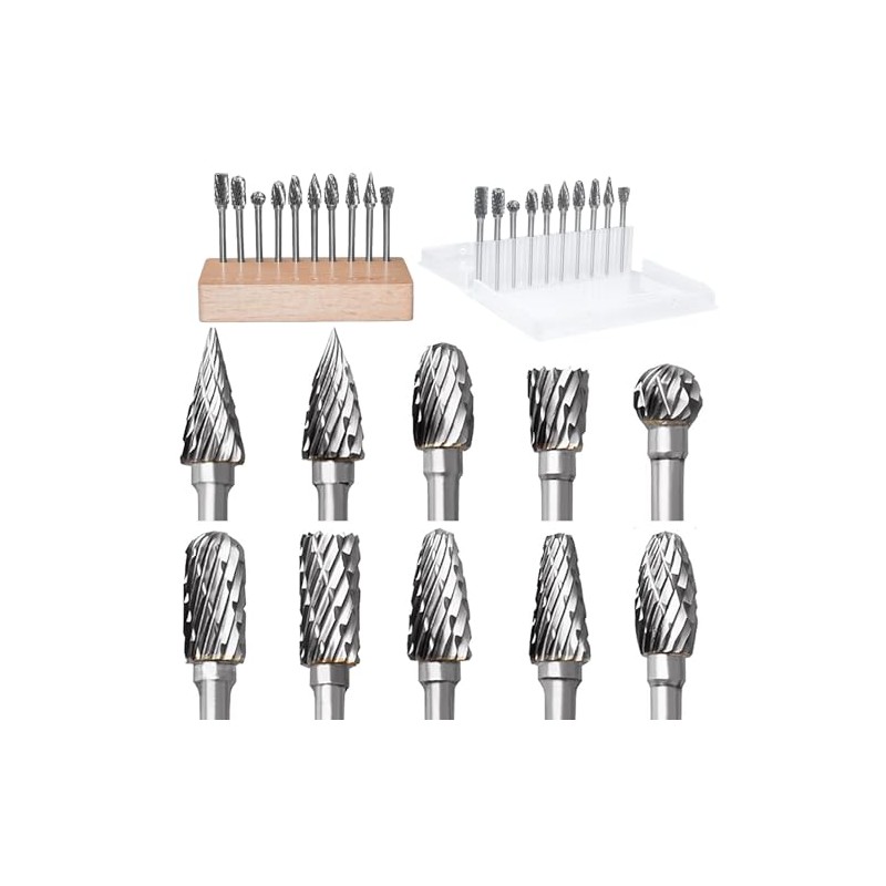 10Pcs 1/8" Shank Carbide Burr Bits Compatible with Dremel w/