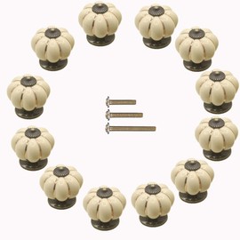 ESreake 12 Pack Yellow Vintage Ceramic Pumpkin Cabinet Knobs, Drawer Dresser Door Pulls Handles with 3 Kinds of Screws for Kitchen, Cabinets, Cupboard, Bathroom,Wardrobe Closet (12 Pack, Ivory)