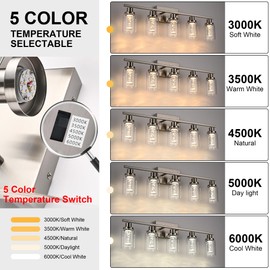 MELUCEE Bathroom Vanity Light Fixtures 5-Light Modern LED Vanity Lights for Bathroom Brushed Nickel with Crystal Bubble Clear Glass Shade, Dimmable 5CCT Wall Light, Built-in LED Bulbs Included